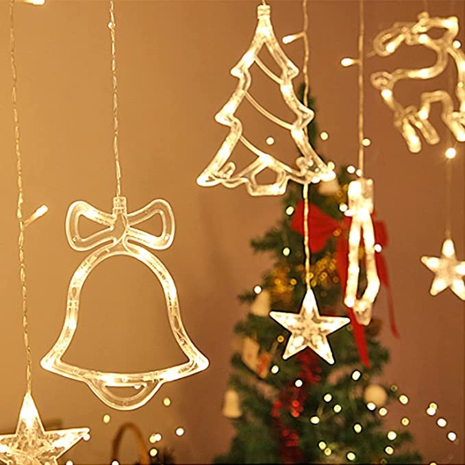 Jsdoin LED String Light Christmas Curtain Light 3.5M Waterproof Fairy Light String Christmas Window Lights 8 Modes Wedding Party Garden Bedroom Decoration USB+Battery Box